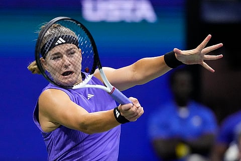 US Open Tennis Semifinal 2024: Karolina Muchova, of the Czech Republic, returns a shot to Jessica Pegula